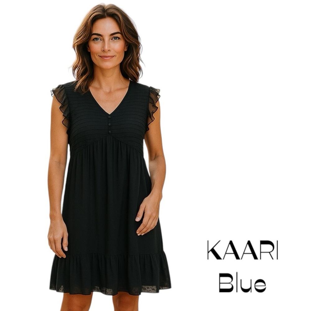 KAARI Blue Sheer Black Ruffled Dress NWT Size XL
